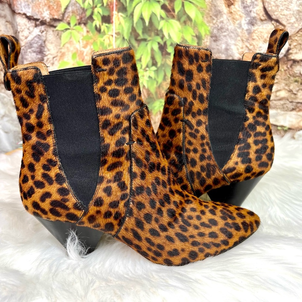 VERONICA BEARD Coastal Cowgirl Landon Leopard Print Calf-Hair Ankle Boots, 37.5 - Picture 3 of 15